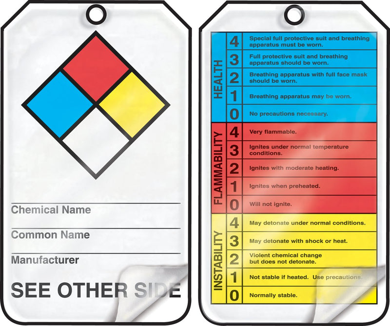 Accuform THS101LCP Self-Laminating Hazardous Material Tag, (NFPA Diamond/Hazard Code Index), 5.75" x 3.25" x 0.010" Thickness, PF-Cardstock, Blue/Red/Yellow/Black on White (Pack of 25)