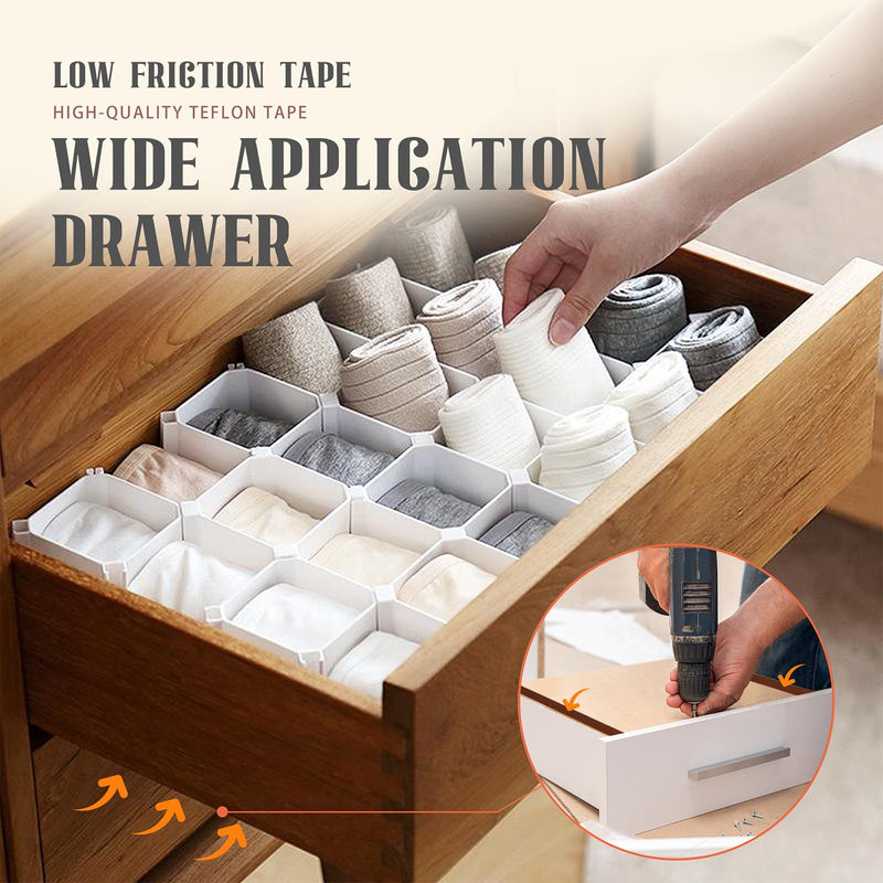 MEBMIK 1 Roll 1/2 Inch x 33 Feet Low Friction Drawer Slide Tape - Squeak Resistant, Abrasion Resistant Surface Protection Tape for Wood, Cabinet, Curtain, Furniture, Brown
