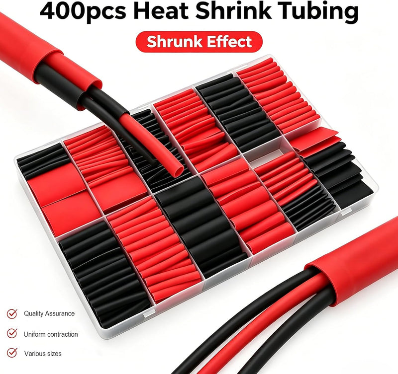 Waterproof Heat Shrink Tubing Kit, 3:1 Dual Wall Tube - Adhesive Lined Heatshrink for Wires 400 PCS Heat Shrink Tubing Kit, 3:1 Adhesive Lined Marine,Grade Tubing with Durable Plastic Storage Case for Easy Organization