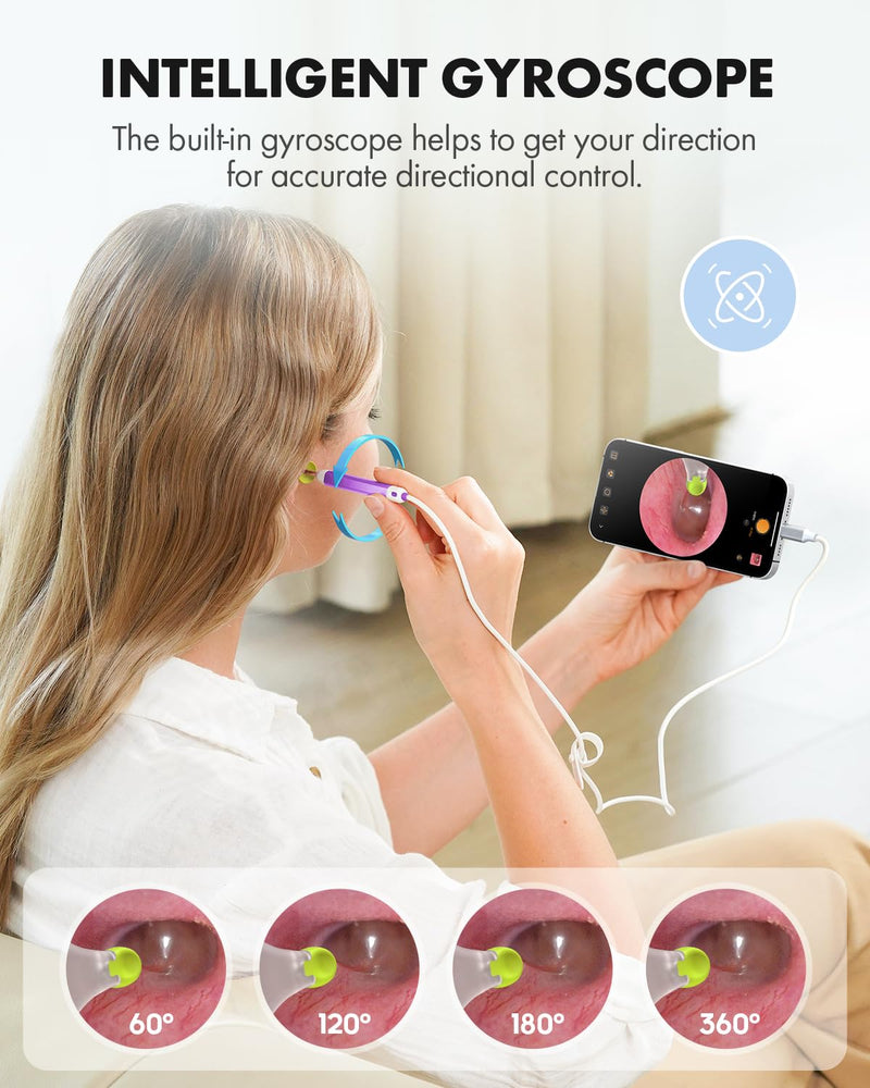 [Australia - AusPower] - Anykit Digital Otoscope with Gyroscope, HD Ultra Clear View Ear Camera with Ear Wax Removal Tools, Video Ear Scope Otoscope with Light, Compatible with Android, iPhone 15 (Purple) 