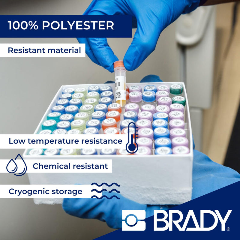 Brady Authentic (M5-117-492) FreezerBondz™ Ultra-Thin Cryogenic Polyester LBL 0.5 x 0.9 x 0.44Dia Black on White, 240 Labels. for use with the BMP51 and M511 Label Printers 22,86 mm (W) x 12,70 mm (H) x 11,18 mm (Dia)