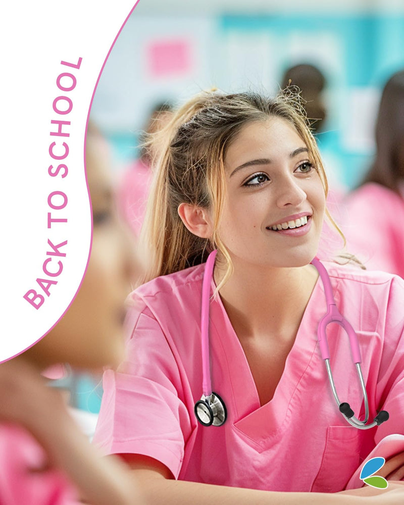 [Australia - AusPower] - FriCARE Pink Stethoscope - Stethoscopes for Nurses Medical Nursing Students - Fashion Accessories in Nurse Supplies for Work, StethoMedic Essentials, Match with Uniform, Dual-sided Chestpiece, 31 inch Peach Pink 