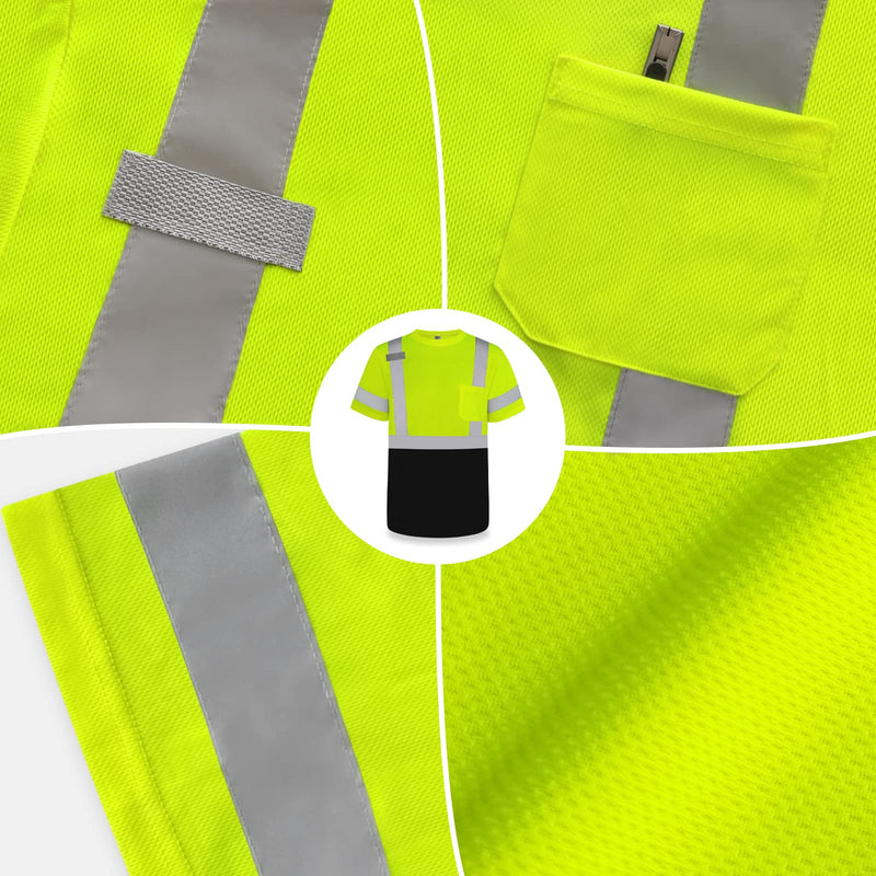 TCCFCCT Hi Vis Shirts for Men & Women, Short Sleeve Class 2 High Visibility Safety Shirts for Men, Durable & Reflective for Construction Work Use, DP-Yellow XL 3PCS X-Large Alligator Series-yellow & Black-3pcs