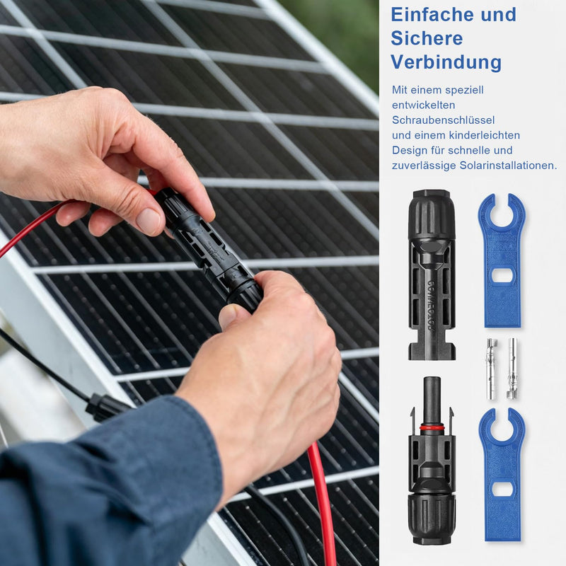 12 Pairs Solar Plugs MC4 Connector IP67 Waterproof PV Plug 6 mm2 with Mounting Tool Solar Panel Cable Connector for Photovoltaic Systems, Compatible with 2.5/4/6 mm² Cable | Solar plug MC4