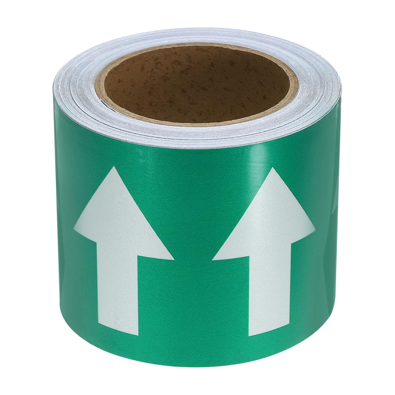 PATIKIL Directional Flow Arrow Tape 4" x65', Adhesive Pipe Identification Marking Stickers for Pipe Flow Labeling, White on Green 4"x65'