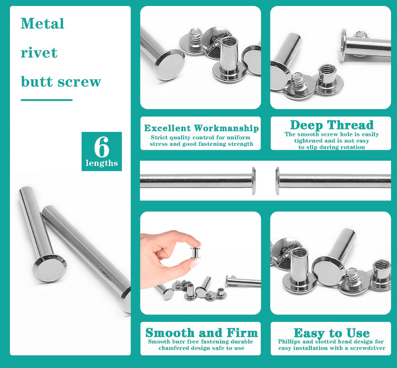 [Australia - AusPower] - Uenhoy 60 Set Silver Chicago Screws Assorted Kit M5 x 5/10/20/30/40/50mm, Metal Screw Posts Nail Rivet Chicago Button for DIY Leather Crafts Bookbinding, Round Phillips Head Stud Screw M5x5/10/20/30/40/50mm, 60 Sets 