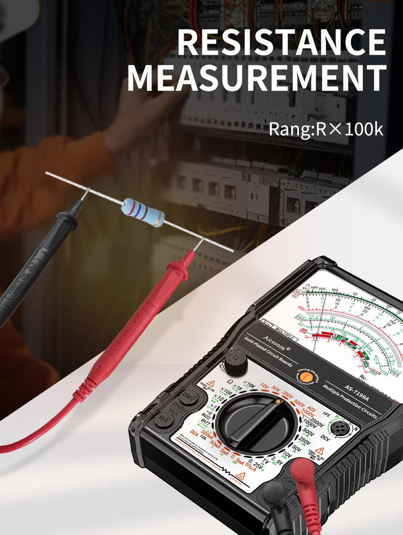 [Australia - AusPower] - Analog Multimeter AS-7199A, Pointer Multimeter, AC DC Volt 2500V, DC Current 10A, Rx 100K, Batt Tester, Diode/LED Testing, Remote Control Detection, 11 Function, 24 Range 