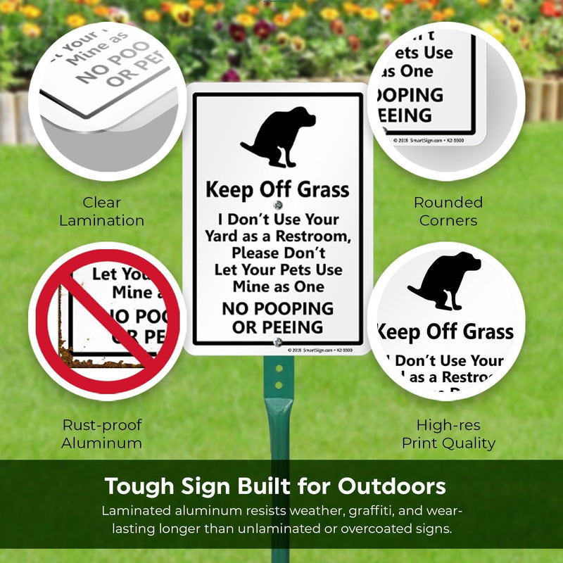 SmartSign "Keep Off Grass" Funny Dog Poop Sign for Lawn | 21” Tall Stake & Sign Kit 10"x7" Aluminum Sign with 18" Stake