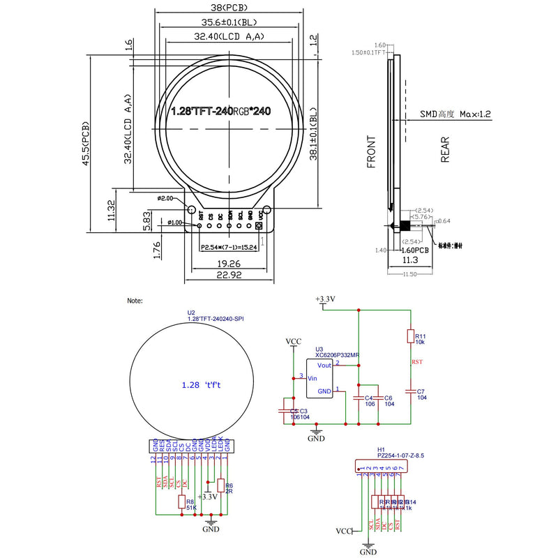 [Australia - AusPower] - 3PCS 1.28 Inch TFT LCD Round Display Screen Module RGB 240 * 240 GC9A01 Driver 4 Wire SPI for Arduino 