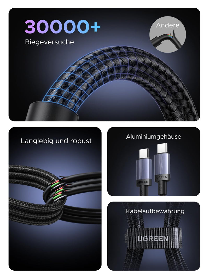 UGREEN USB C Cable 240 W Charging Cable USB-C PD 3.1 Fast Charging Cable | PPS USB C to USB C Cable for iPhone 17/Air/16 Series, MacBook Pro/Air, iPad Pro, Galaxy S26, Steam Deck etc. (2 m, 2 pieces) 2 m