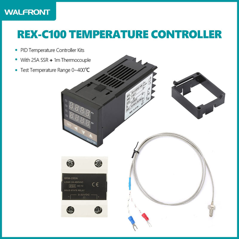 [Australia - AusPower] - REX-C100 PID Temperature Controller Kit with SSR and Thermocouple Digital Thermostat Controller 0‑400℃+ 25A SSR + 1m M6 K Type Thermocouple for Industrial Oven 