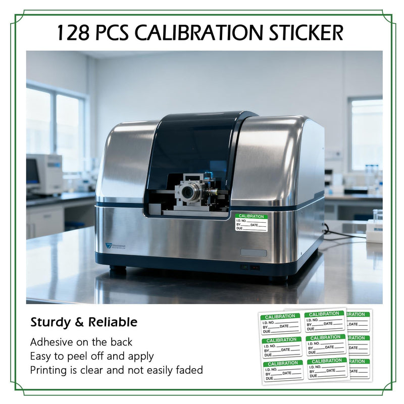Self Laminating Calibration Labels 2 X 1 Inches - Waterproof Write-on Calibration Stickers with Clear Covers for NIST Calibration, ISO-9000 Calibration 128 Labels Green 2 X 1 Inch