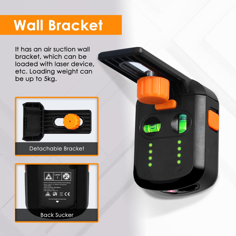 [Australia - AusPower] - Laser Leveler Tool 4-in-1 Wall Laser Level with Line Laser, Drill Dust Collector, Electronic Vacuum Suction Cup and Wall Bracket, Rechargeable Laser Level Tool for Picture Hanging, Home Renovations 