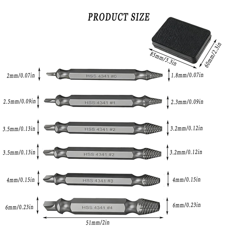 6-Piece Screw Extractor Set Made of High-Speed Steel Screw Extractor Includes Storage Case for Unscrewing Rusted or Worn Screws