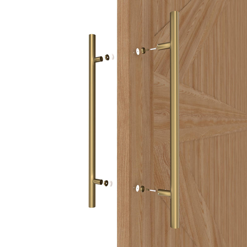 [Australia - AusPower] - 12 inch Round Stainless Steel Door Pull Push Handle Double Sided, French Sliding Barn Door Handle, H Shape Home Pull Handles, Gold 12inch / 30cm 