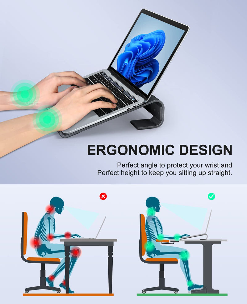 [Australia - AusPower] - Soqool Laptop Stand for Desk, Ergonomic Detachable Laptop Riser, Aluminum MacBook Stand, Compatible with 12-17'' All Laptops Such as MacBook Pro/HP/Dell/Lenovo, Black 