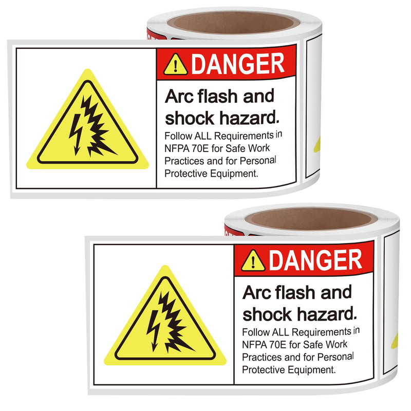 200 PCS Danger Arc Flash and Shock Hazard Labels - 3 x 1.5 Inch Electrical Hazard Warning Sticker Decals with Permanent Adhesive, Semi-Gloss Paper for Electrical Factories Warehouses