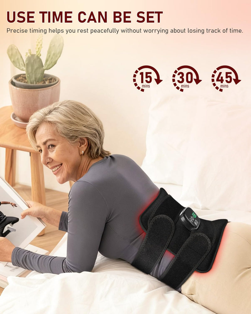 Red Light Therapy for Body Massager Belt with Vibration Massage, Cordless Infrared Light Therapy with 2 Long Wraps, Red Light Therapy Belt Wrap for Back Shoulder (Black) Black