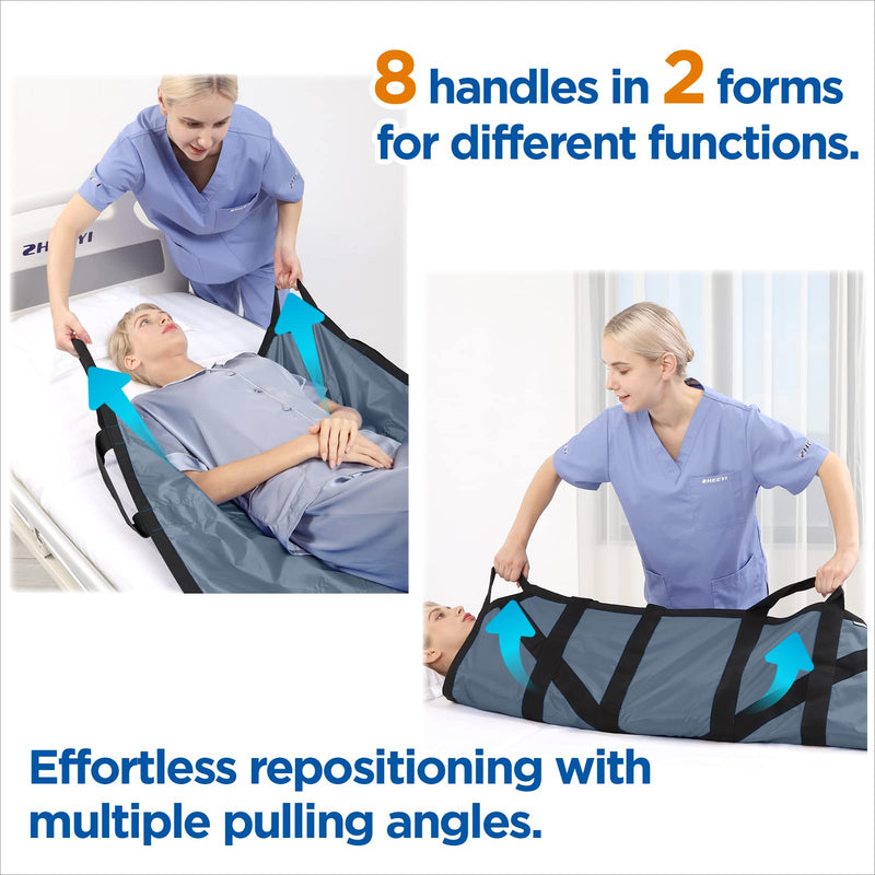 [Australia - AusPower] - Multipurpose 43" x 36" Positioning Bed Pad with Reinforced Handles - Reusable & Washable Patient Sheet for Turning, Lifting & Repositioning - Double-Sided Nylon Fabric, Gray 43" x 36" 