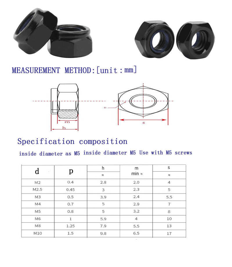 [Australia - AusPower] - 110 Piece Nylon Lock Non-Slip nut M3*0.5mm, Black Anti-loosening self-Locking nut 