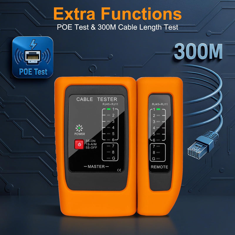 [Australia - AusPower] - Network Cable Tester and Ethernet Tester with POE Detection, 300m Remote RJ45 Tester for Cat5/Cat6 Cable, Automatically Checks Continuity, Open, Short, Crossover (Battery Not Included) Upgrade RJ45 Tester 