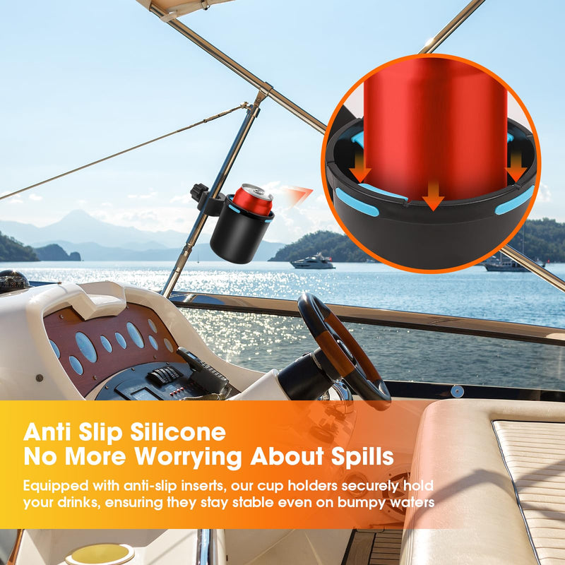 Marine Boat Cup Holder - No Drill Installation for Bimini Top, Rail, Pole, Grab Bar | 360° Adjustable & Anti-Slip Design | Gift for Boat Lovers, PWC, Jet Ski, Seadoo Pack Of 1 All-season