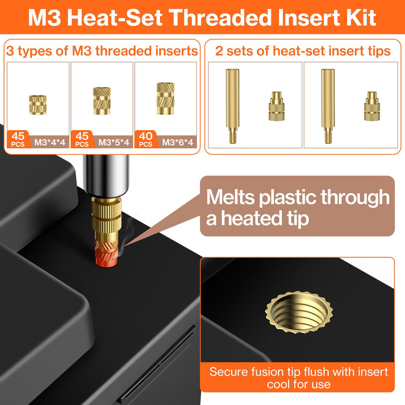 Preciva M3 Threaded Inserts Set, 360Pcs Heat Set Bolts Nuts with M3 Insert Tip and 60W Digital Soldering Iron, for 3D Printer Parts or Plastic Parts