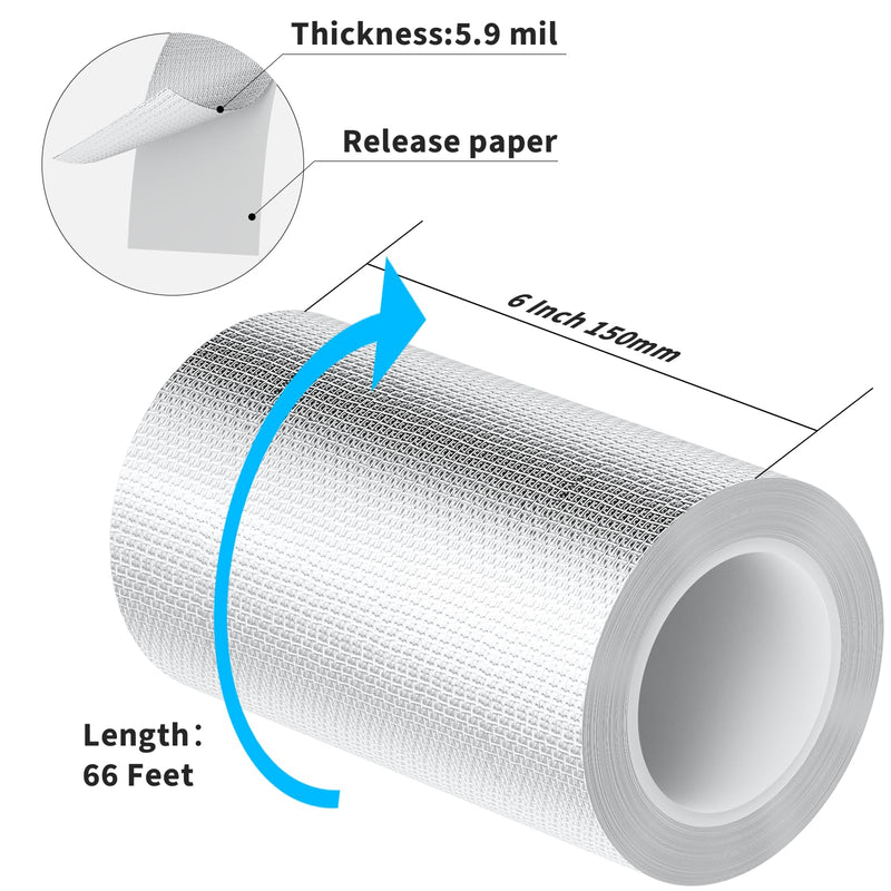 Fiberglass Aluminum Foil Tape 6 Inch x 66 Feet (5.9mil) – Heavy Duty HVAC Metal Tape,High Temp Waterproof Insulation Adhesive for Ductwork, Furnace, Dryer Vent, AC, Pipe Sealing & Repair silver