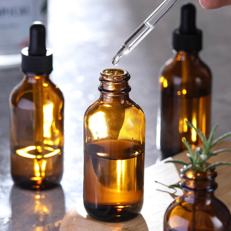 [Australia - AusPower] - AOZITA Set of 4, 1 oz Eye Dropper Bottles with 1 Stainless Steel Funnels & 4 Labels - 30ml Thick Dark Amber Glass Tincture Bottles - Leakproof Essential Oils Bottle for Storage and Travel Blank Dropper 