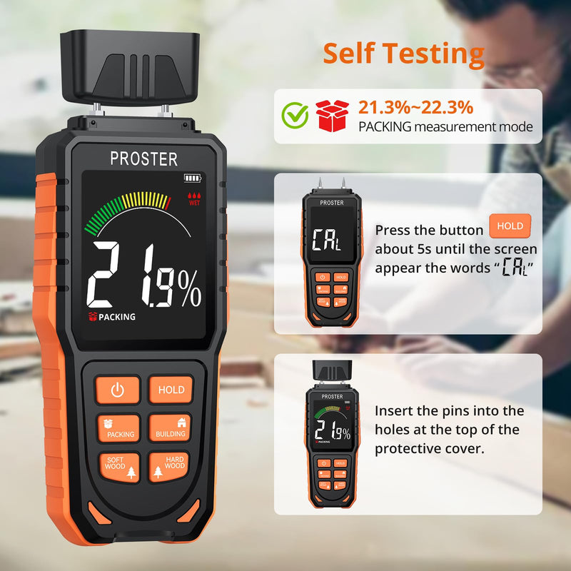 [Australia - AusPower] - Proster Rechargeable Moisture Meter with Tri-Colour Display – Wall Damp Meter with Visual & Sound Alerts, Professional Damp Detector for Timber, Walls, Cement, and Building Materials Rechargeable Pin Moisture Meter 