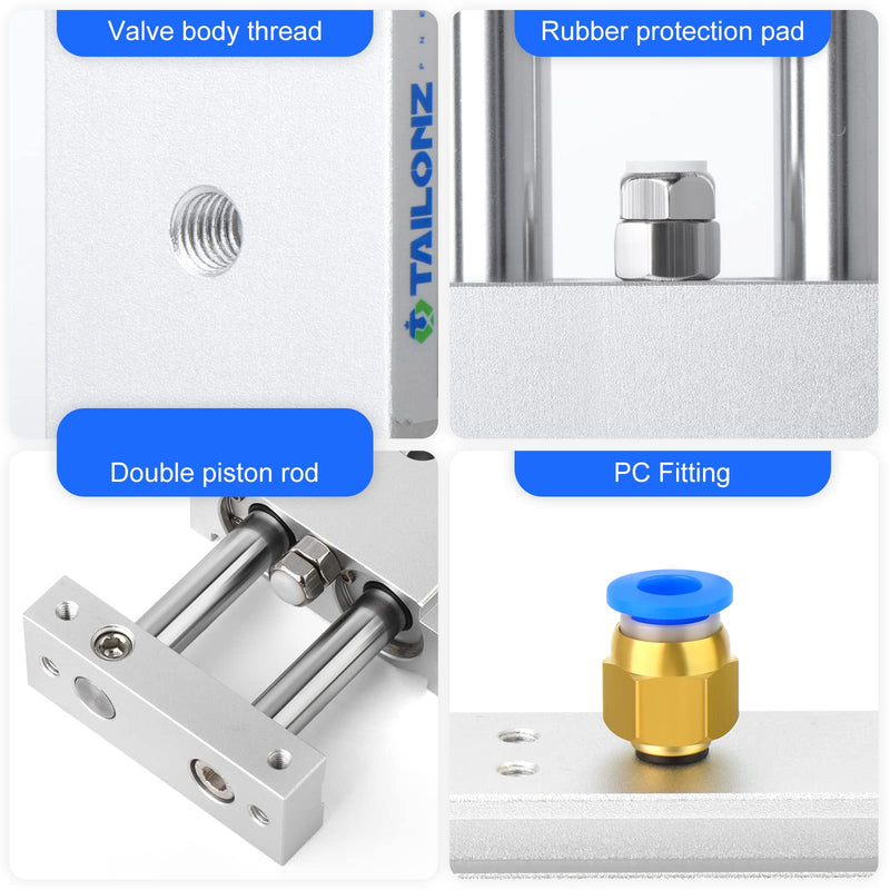 [Australia - AusPower] - TAILONZ PNEUMATIC 20mm Bore 50mm Stroke Aluminum Double Shaft Double Rod Cylinder Small air Cylinder CXSM20-50 