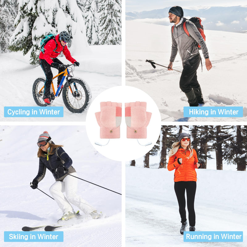 [Australia - AusPower] - Women's & Men's USB Heated Gloves Mitten Full & Half Fingerless Winter Hands Warmer Laptop Gloves Colorful Pink 