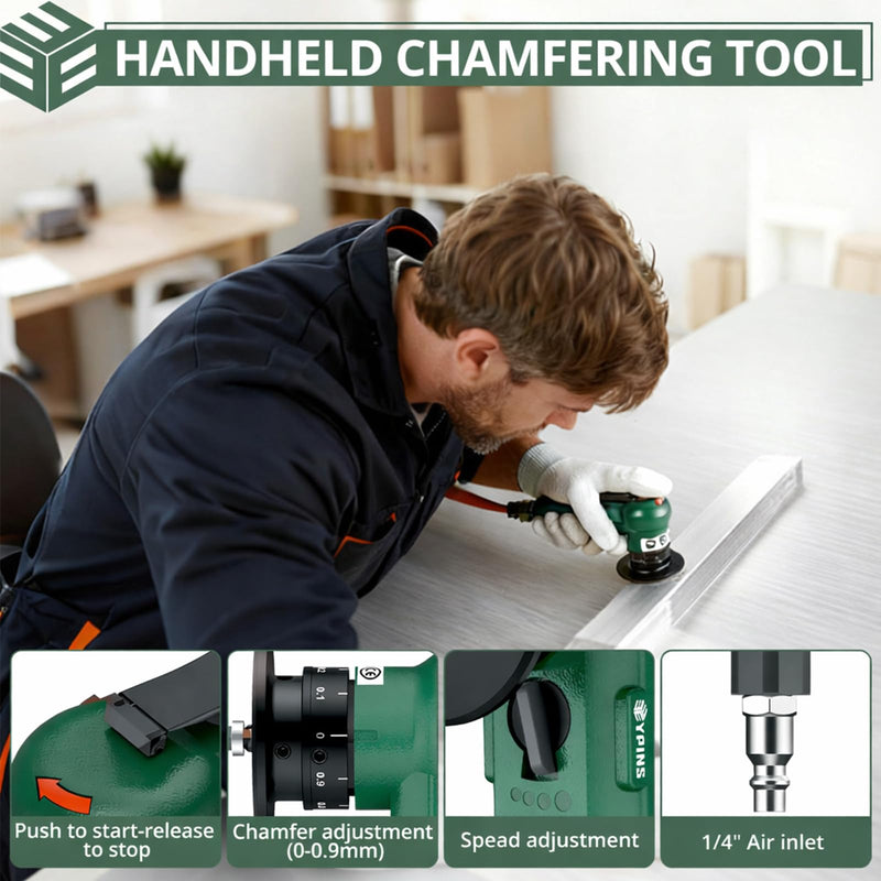 EYPINS Mini Pneumatic Chamfering Tool – 16pcs C&R-angle Blades Straight 45° Arc Beveling,Metal Air Chamfer 30000 RPM,Edge Deburring for Copper,Aluminum,Steel,Wood,Acrylic,1/4" Inlet,Precision,Quieter Green