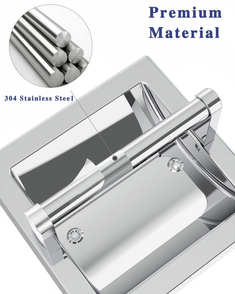 Polished Chrome Recessed Toilet Paper Holder, Bathroom Wall Mount Recessed Pivoting Toilet Tissue Roll Paper Holder Include Rear Mounting Bracket 1