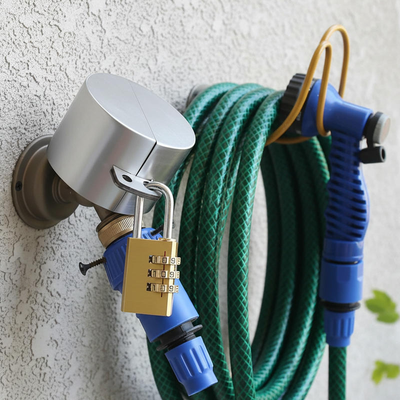 Faucet Locks Outdoor, Gate Valve Locking Device Water Hose Bib Spigot Lock Stainless Steel Cover and Padlock Kits 1-1/2 to 3 in Dia Valve Handles to Prevent Outside Water Theft and Unauthorized Use
