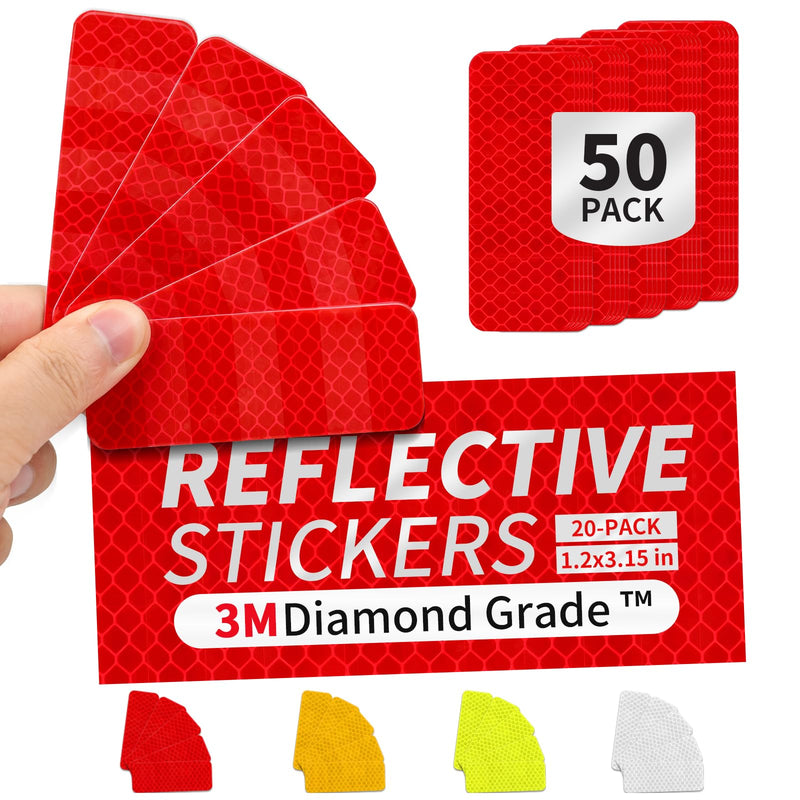 50 Pcs Super Reflection Reflective Stickers Made of 3M DG3, Red Outdoor Waterproof Safety Reflective Tape for Car/Bike/Mailbox/Helmet/Truck - Safety Stickers Red Red 50pcs