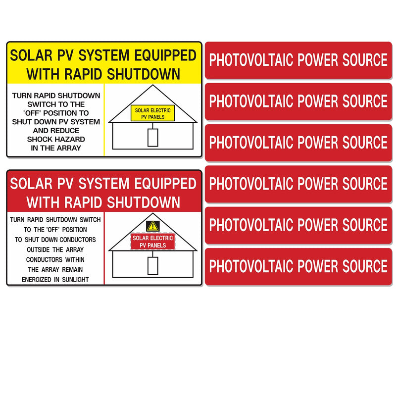 Solar PV Safety Installer Label Kit - Equipped with Rapid Shutdown, Photovoltaic Power Source, Caution Solar Circuit - Electrical Panel Safety Stickers (24 Pack)