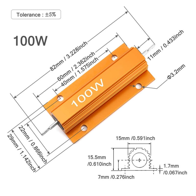 [Australia - AusPower] - Chanzon 2pcs Wirewound Aluminum Shell Resistor 1 Ω ohm 100W ±5% Tolerance 1R Rohs Certified F) 1Ω ohm 