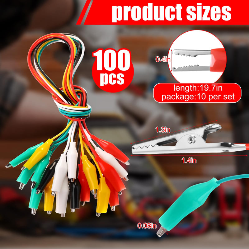 [Australia - AusPower] - Kingdder 100pcs Alligator Clips Test Leads Dual Ended Crocodile Clips Jumper Wires -22awg Pure Copper Wire, 5 Color Coded, for DIY School Experiments, Multimeter, Electronics Repair, Circuit Testing 
