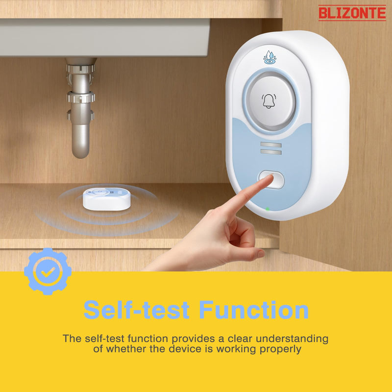 Water Leak Detector 3 Pack, 5-Year Battery Life, Water Alarm with Low Battery Warning, 100dB Loud Sound and Self-Test Function, IP66 Waterproof for Home Basement Kitchen(Not Support Wi-Fi)