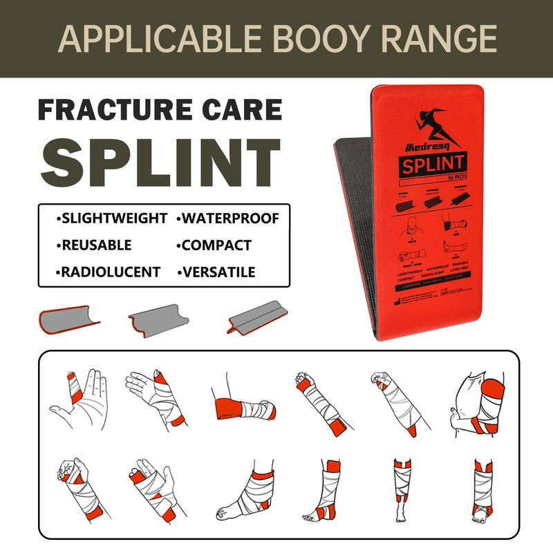 [Australia - AusPower] - First Aid Splint Kit, Lightweight Reusable Splint for Supporting Arm and Leg Fracture Treatment During Trauma Emergencies (Red) Red 