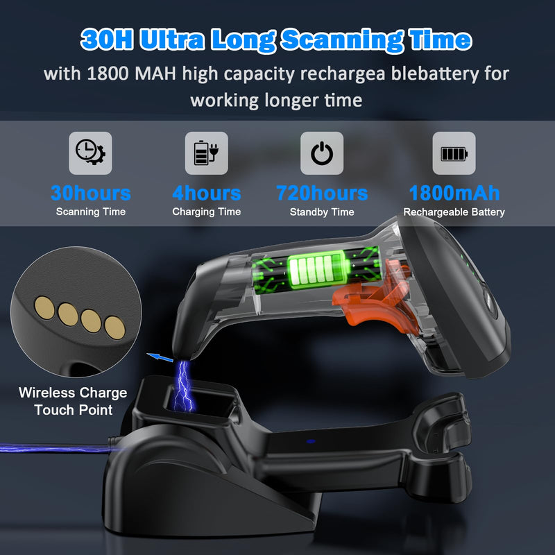 [Australia - AusPower] - Symcode QR Industrial Bluetooth Barcode Scanner with Wireless Charging Stand, Wireless 2D 1D Bar Code Scanner Drop Protection Shock Dust Proof Hands Free Auto-Sensing Stand Barcode Scanner 2D Barcode Scanner with Wireless Charging Stand 