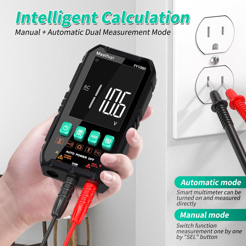 [Australia - AusPower] - Multimeter Digital, NCV Electrical Tester, Compact Intelligent Multi Tester, True RMS 4000 Counts, Overload Protection, Auto-Ranging, Capacitance, Continuity, Frequency, Resistance [ FY106B ] 
