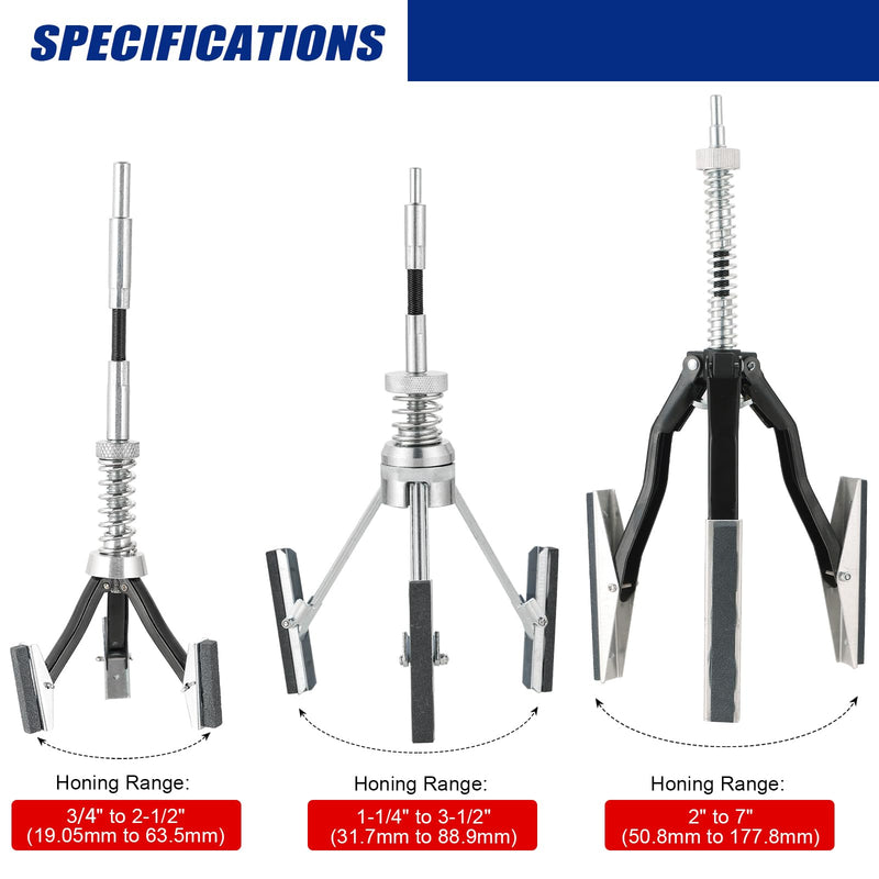 [Australia - AusPower] - Engine Cylinder Hone Adjustable Deglazer Set 3pcs for Grinding Holes from Minium 3/4" to Maximum 7" in Diameter, Adjustable Brake Piston Honing Tools with Extra 9-Piece 220 Grit (1-1/8"+2"+4") 1-1/8"+2"+4" 
