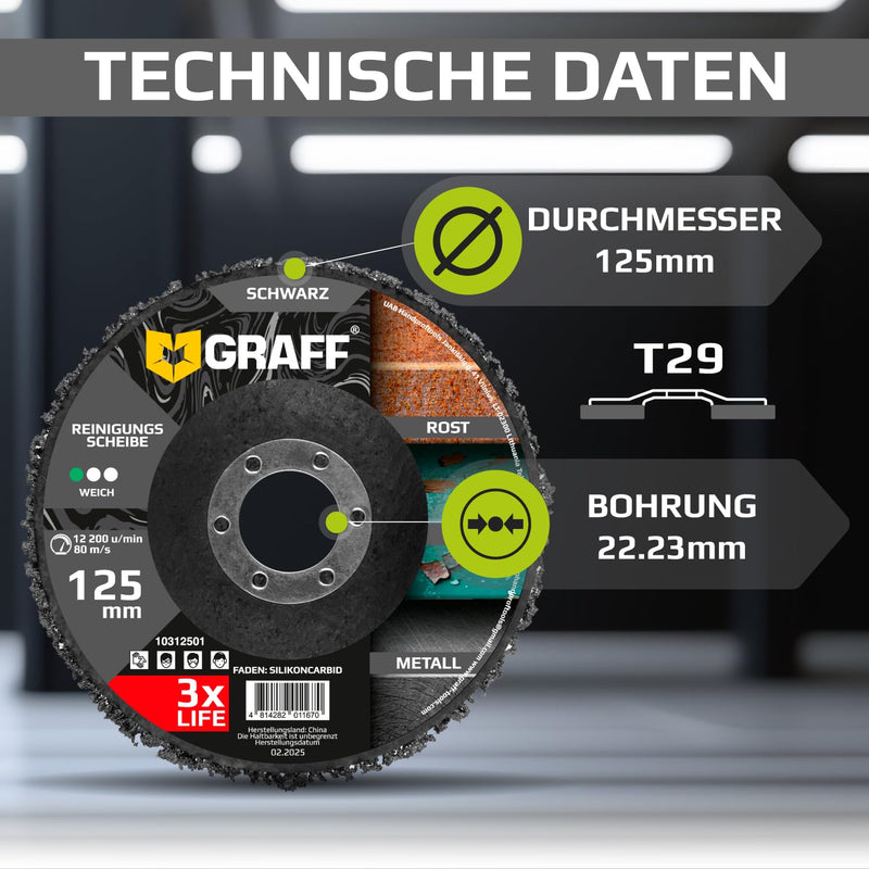 [Australia - AusPower] - Cleaning Discs 125 mm for Angle Grinder - Premium CSD Black Coarse Sanding Discs for Metal, Stainless Steel, Steel, Paint - Fabric Disc and Rust Remover for Flex Pack of 5 GRAFF 60.0 Fine Ø 125 mm 