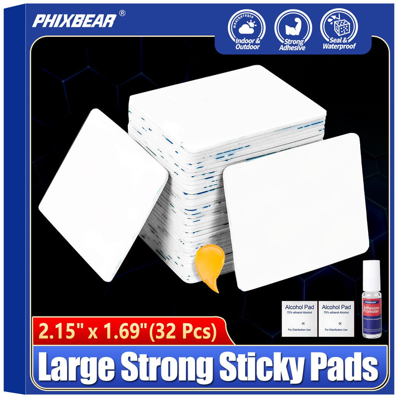 PHIXBEAR 32 Pcs Large Double Sided Adhesive Tape Squares Heavy Duty, Strong Sticky Pads Waterproof Heat Resistant, Extreme Mounting Foam Tape, Car Home Outdoor Use, 1.69x2.15 Inch