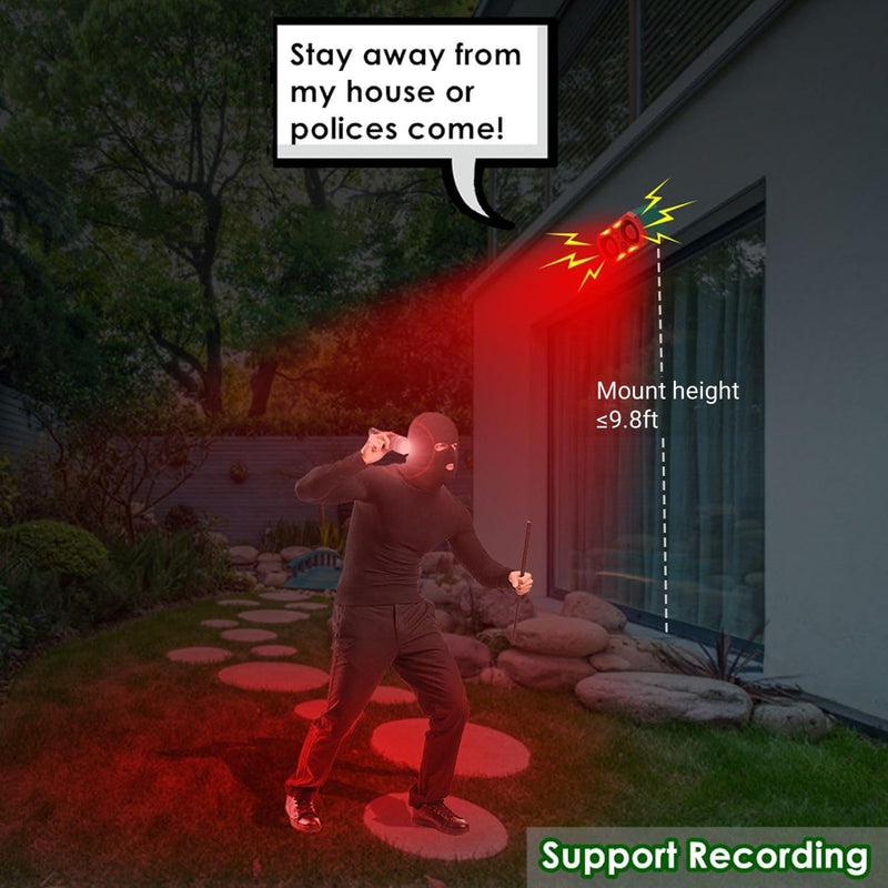 [Australia - AusPower] - HULPPRE Solar Outdoor Motion Sensor Alarm-13 Sounds Including Dog Barking&Gunshot,2*130db Loud Noise Maker,+/-Volume,4 Modes,Support Recording,Strobe Light with USB,Say Goodbye to The Intruders Dual speakers&13 sounds alarm 