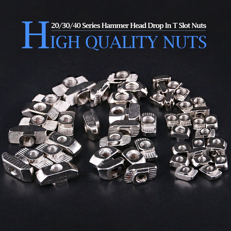 Glarks 150Pcs European M3 M4 M5 M6 Hammer Head Drop in T Nut Slot Assortment Kit for 20/30/40 Series Aluminum Profile - Nickel Plated Carbon Steel (Pack of 2) Small (Pack of 2)