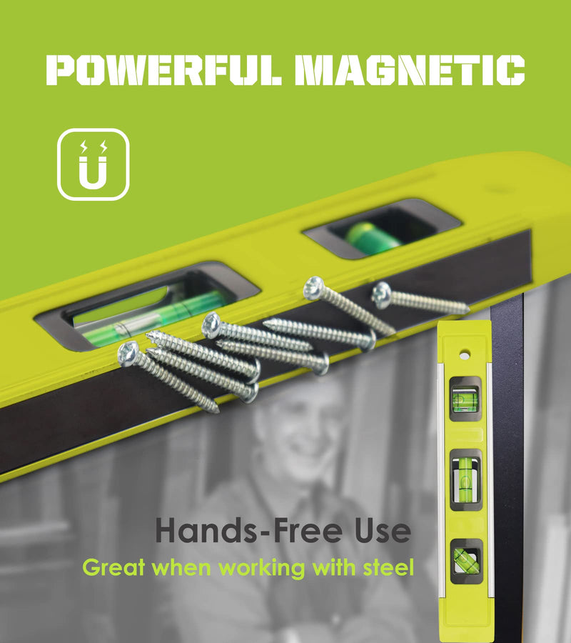 [Australia - AusPower] - Level & Tool Magnetic Aluminum Reinforced Torpedo Level, 9", Green (1PCS) 1PCS 