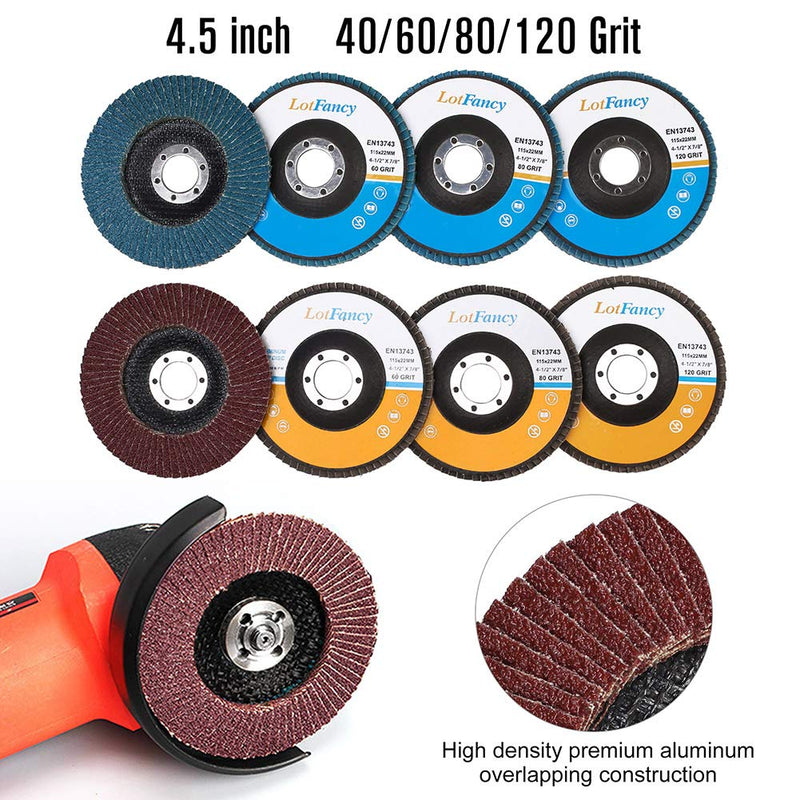 [Australia - AusPower] - LotFancy Flap Disc 4 1/2 inches, 11 Grinding Polishing Discs Set for Angle Grinder, 40 60 80 120 Grit Assorted Pack, Sanding Wheels, Strip Disc, Nylon & Felt Polishing Disc Kit 11 Pack Set 